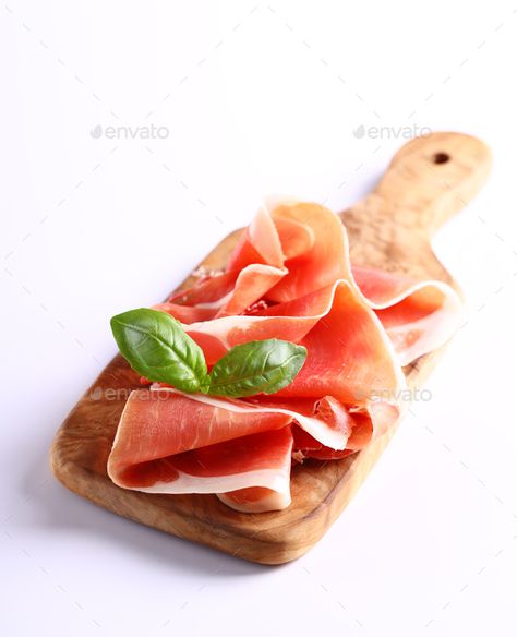 Italian Parma Ham by Dream79. italian parma ham with basil leaf #Sponsored #Ham, #Italian, #Parma, #italian Italian Deli, Basil Leaf, Parma Ham, Ham Cheese, I Want To Eat, Ham And Cheese, Parma, Wooden Board, Cheese Board