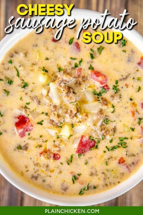 Cheese Sausage Potato Soup, Potato Soup With Sausage Easy Recipes, Potato Sausage Recipes, Soup Sausage Potato, Chicken Sausage Potato Soup, Cheesy Sausage Potato Soup, Potatoe And Sausage Soup Creamy, Smoked Sausage Beer Cheese Potato Soup, Taco Soup Slow Cooker