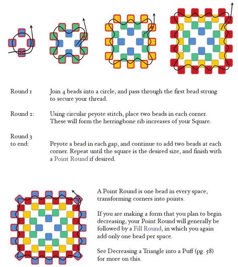 Seed Bead Granny Square, Beaded Granny Square, Seed Bead Jewelry Patterns, Seed Bead Crafts, Beaded Earrings Tutorials, Bead Charms Diy, Beading Techniques, Bead Weaving Patterns, Beaded Jewelry Tutorials