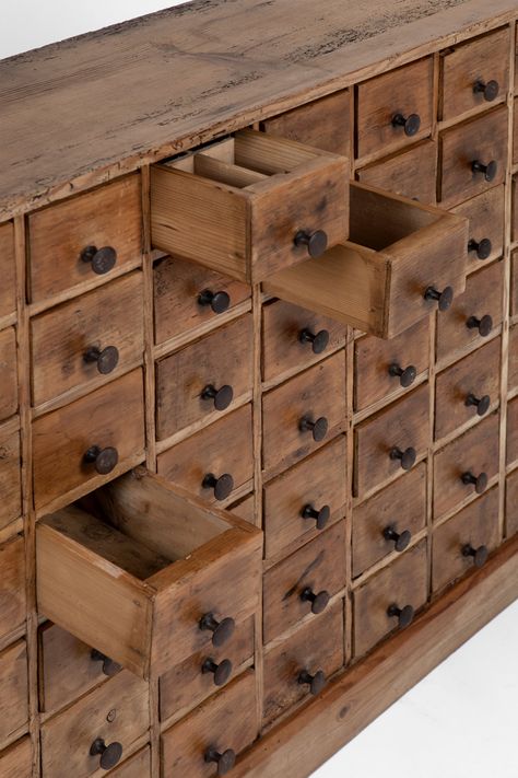 Wall Of Drawers, Workshop Drawers, Apothecary Cabinet Diy, Victorian Apothecary, Apothecary Drawers, Workbench Designs, Custom Wood Furniture, Cabinet With Drawers, Apothecary Cabinet