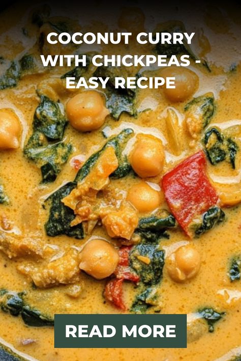 If you’re looking for a quick, flavorful vegan dinner, this chickpea coconut curry is just the recipe you need. Peanut Sauce Chickpeas, Peanut Chickpea Curry With Coconut Rice, Pineapple Coconut Curry, Vegetable Coconut Curry Recipes, Cheakpeas Curry Recipes, Vegan Curry Chickpeas, Curry Chickpeas Recipes, Healthy Chickpea Recipe, Coconut Korma Recipe