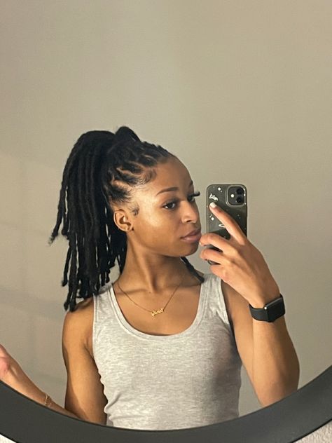 High Locs Ponytail, High Ponytail Loc Hairstyles, Locs High Ponytail, Barrel Ponytail Locs, Long Thick Locs, Dreads Styles, High Ponytails, Ponytail Styles, Loc Styles