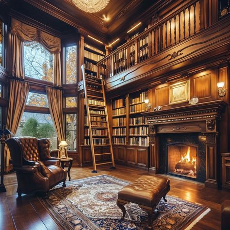 Victorian Style Library Room, Cozy Green Library, Victorian Library Aesthetic, Dream Library Cozy, Home Library Room Luxury, Library Mansion, Old Money Library, Old Library Room, 1950s Library