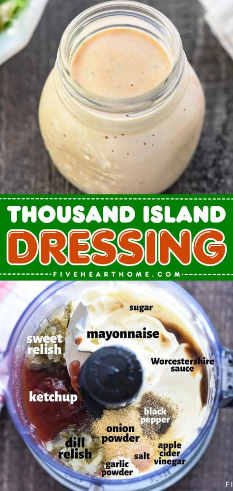 A homemade condiment with just a few ingredients! This easy salad dressing recipe is also great on sandwiches. Thick, creamy, and zesty, this Easy Homemade Thousand Island Dressing is the BEST! 1000 Island Salad Dressing Recipes, 1000 Dressing Recipe, Homemade 1000 Island Dressing, Deli Dressing Recipe, Easy Homemade Dressing, 1000 Island Dressing Recipe Homemade, How To Make Thousand Island Dressing, Creamy French Dressing Recipe, Homemade Western Dressing