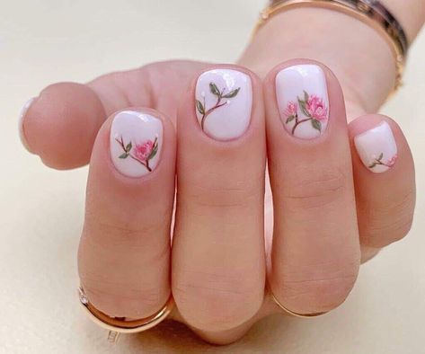 Peony Nails, Porcelain Nail Art, Lux Nails, Brown Nails Design, Spring Acrylic Nails, Floral Nail Art, White Nail Designs, Top Nail, Fall Nail Art