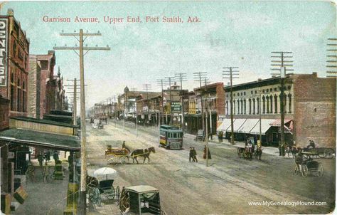 Fort Smith, Arkansas Garrison Avenue, Upper End street view vintage postcard, historic photo Fort Smith Arkansas, Arkansas Travel, Cityscape Photography, Fort Smith, Picture Postcards, Local History, Vintage Pictures, Street Scenes, Vintage Postcard