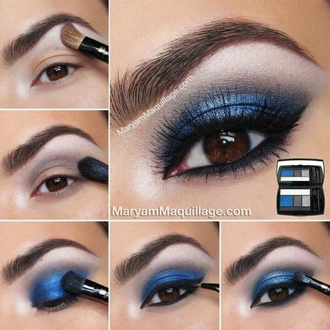 Blue eyes are a perfect choice for a formal evening look. They would work best for a blue or a black outfit. If you want to look more graceful, just try out the dark midnight blue eyes. Besides, they can also create a dramatic effect for the wearers at the same time. Today, let’s take[Read the Rest] Machiaj Smokey Eyes, Mac Make Up, Summer Eye Makeup, Blue Smokey Eye, Alat Makeup, Make Up Tutorials, Makeup Tip, Smink Inspiration, Makijaż Smokey Eye