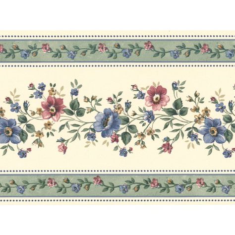 Brewster Linda Floral Stripe Wall Border | Hayneedle Aztec Wallpaper, Stripe Wall, Normal Wallpaper, Wallpaper Flowers, Floral Border Design, Border Embroidery, Digital Borders Design, Striped Wallpaper, Flower Border