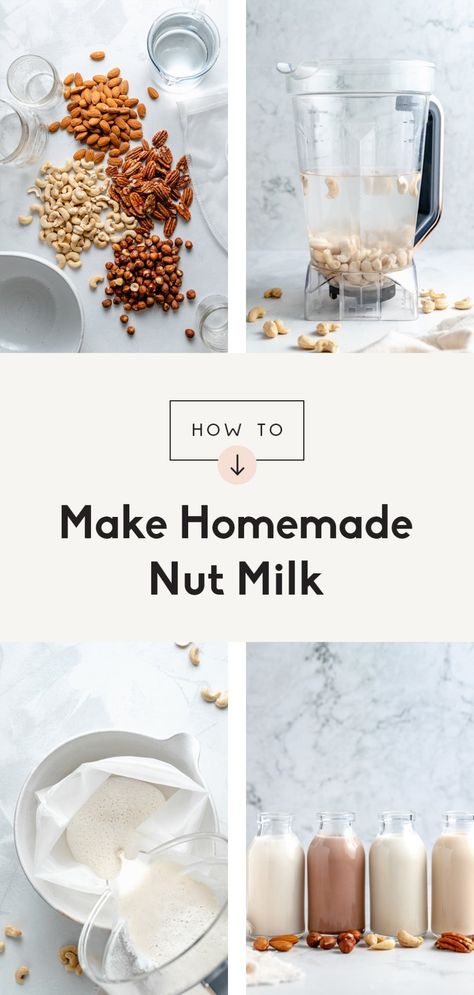 Learn how to make nut milk that's creamy, delicious and the perfect dairy free milk alternative. With this step-by-step tutorial, you'll be able to make the best homemade nut milk with just two ingredients and optional, amazing flavor options. Skip the store-bought nut milk and use this easy nut milk recipe right at home! #nutmilk #vegan #dairyfree Diy Nut Milk, Nut Milk Recipe, Homemade Nut Milk, Pulp Recipe, Hazelnut Milk, Ambitious Kitchen, Homemade Crackers, Nut Milk Bag, Dehydrated Fruit