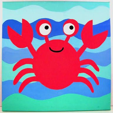 Crab picture Crab Picture, Seaside Quilt, Crab Ideas, Bib Ideas, Crab Painting, Kids Painting Party, Kids Canvas Painting, Sea Drawing, Crab Art