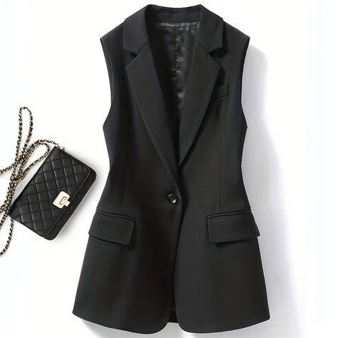 Faster shipping. Better service Suit Vest Women, Sleeveless Blazer Vest, White Waistcoat, Chaleco Casual, Black Waistcoat, Costume Noir, Collar Vest, Sleeveless Blazer, Gilet Costume