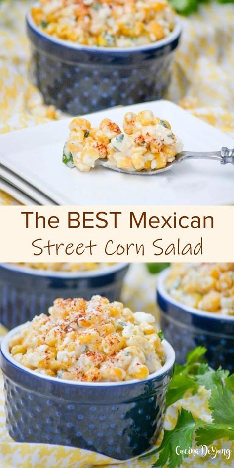 The BEST Mexican Street Corn Salad Recipe – CUCINADEYUNG Best Mexican Street Corn Salad, Mexican Corn Side Dish, Street Corn Salad Recipe, Mexican Street Corn Salad Recipe, Mexican Street Corn Recipe, Street Corn Salad, Street Corn Recipe, Corn Salad Recipe, Mexican Corn Salad