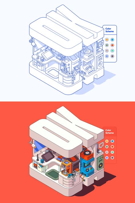 Isometric Drawing, Isometric Art, Splash Screen, Isometric Design, Isometric Illustration, Graphic Design Fun, Blender 3d, Oui Oui, Graphic Design Posters