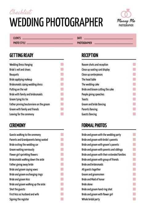 At Home Wedding Checklist, Wedding Event Checklist, Wedding Essentials Checklist, Photographer Checklist, Engagement Checklist, Simple Wedding Checklist, Wedding Journal Planner, Wedding Photographer Checklist, Photography Business Plan