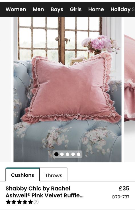 Pink Cushions Bedroom, Pink Navy Living Room, Shabby Chic Rachel Ashwell, Frilly Cushions, Hannah Designs, Pink Green Bedrooms, Bedroom 2025, Shabby Chic Bed, Green Bedrooms