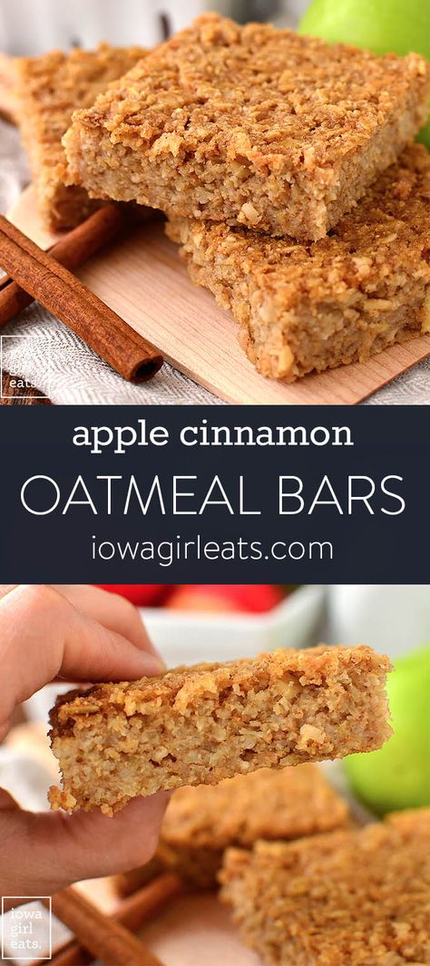 Apple Cinnamon Oatmeal Bars, Oatmeal Bars Healthy, Breakfast Bars Recipe, Oatmeal Breakfast Bars, Apple Cinnamon Oatmeal, Breakfast Oatmeal, Gluten Free Breakfast, Cinnamon Oatmeal, Iowa Girl Eats