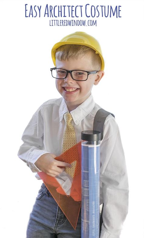 Put together this cute and easy architect costume for your kids this Halloween, it even has a fun blueprint drawing tube that holds candy! Architect Costume, Engineer Costume, Drawing Tube, Architect Career, Career Costumes, Hanging Paper Craft, Wall Hanging Paper Craft, Craft For Home Decoration, Blueprint Drawing