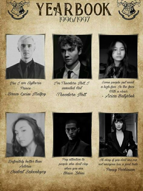 Slytherin Gang Fanart, Harry Potter Slytherin Characters, Slytherin Printables, Slytherin Yearbook, Slytherin Journal, Ootd Yearbook, Hogwarts Yearbook, Harry Potter Art Fanart, Slytherin Party