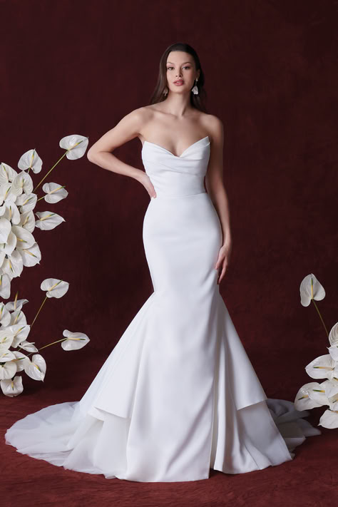 Justin Alexander - Style 88345: Satin Mermaid Wedding Dress Accented with Apron Tulle Skirt Justin Alexander Bridal, Justin Alexander Wedding Dress, Satin Mermaid Wedding Dress, Sincerity Bridal, Illusion Wedding Dress, Girls Bridesmaid Dresses, Chic Wedding Dresses, Lillian West, Timeless Wedding Dress