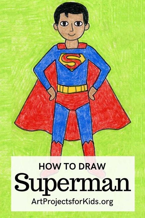 Now you can learn how to draw Superman the easy way, with the help of a step by step tutorial. His body has been simplified, but there’s still no doubt about who he is. #howtodraw #tutorial #drawing #drawingtutorial #arttutorial #artprojectsforkids #howtodrawforkids #superman #fathersdaycard #superman Superman Coloring Pages, Superman Drawing, Superhero Art Projects, Easy Graffiti Drawings, Superhero Coloring Pages, Superhero Cartoon, Drawing Superheroes, Superhero Coloring, Superhero Kids