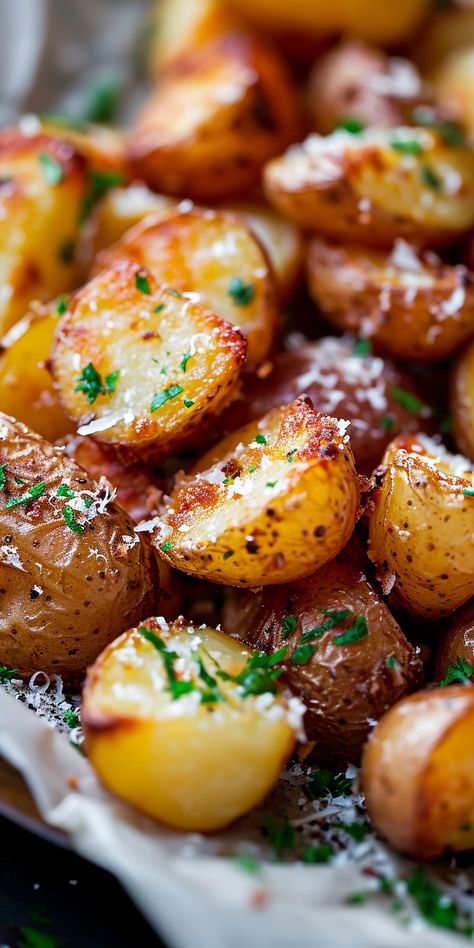 Parmesan Roast Potatoes [40 Minutes] – Chasety Traditional Thanksgiving Dinner, Crispy Roast Potatoes, Parmesan Roasted Potatoes, Potatoes In Oven, Simple Family Meals, Herb Roasted Potatoes, Dinner Thanksgiving, Roasted Potato Recipes, Traditional Thanksgiving