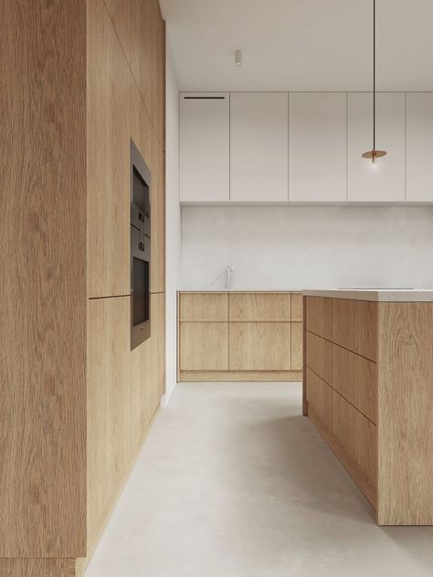 Modern Minimalist Kitchen, Minimalist Kitchen Design, Kitchen Design Trends, Oak Kitchen, Kitchen Room Design, Kitchen Inspiration Design, Counter Tops, Wooden Kitchen, Minimalist Kitchen