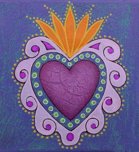 Dia De Los Muertos Decorations Ideas, Sacred Heart Art, Easy Valentine Crafts, Heart Art Print, Painted Hearts, Heart Painting, 2 Birthday, Heart Quilt, Media Painting