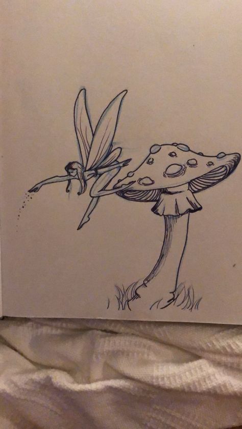 Fantasy Drawings Ideas, Cute Easy Fairy Drawings, Fairy’s Drawing, Fairy On Moon Drawing, Fairy On A Mushroom Drawing, Fairy Doodle Aesthetic, Easy To Draw Fairy, Fairy Garden Ideas Drawing, Fairy Core Drawing Ideas