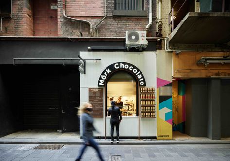 Get In on the Ground Floor at Mork’s New CBD Store, in a Tiny Converted Lift Shaft Hole In The Wall Restaurant, Melbourne Coffee, Melbourne Cafe, Chocolate City, Walnut Timber, Dark Chocolate Brownies, Hole In The Wall, Melbourne Cbd, Chocolate Brands