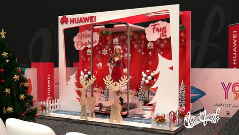 Huawei Christmas Event on Behance Event Booth Design, Christmas Booth, Christmas Stage, Event Booth, Bohemian Christmas, Photo Zone, Christmas Photo Booth, Event Props, Christmas Event