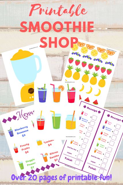 Messy, Beautiful, Fun: Printable Smoothie Shop Pretend Play Set Fruits Smoothies, Preschoolers Activities, Messy Party, Pretend Play Printables, Play Printables, Smoothie Shop, Dramatic Play Preschool, Early Childhood Learning, Play Pretend