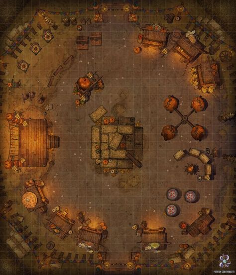 Dnd Halloween Map, Halloween Dnd Ideas, Halloween Battlemap, Dnd Vault Map, Dnd Village Art, Dnd Festival Map, Fantasy Festival Art, Dnd Festival, Dungeon Halloween