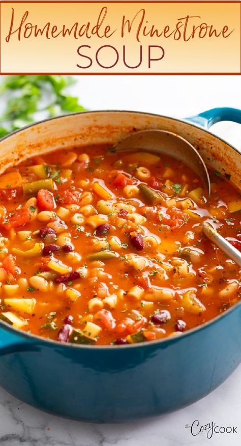 minestrone soup with pasta, beans, and vegetables. Unique Soup Recipes, Minestrone Soup Recipe Crockpot, Easy Minestrone Soup Recipe, Beef Minestrone Soup, Easy Minestrone Soup, Easy Minestrone, Sopa Minestrone, Minestrone Soup Easy, Cream Soups