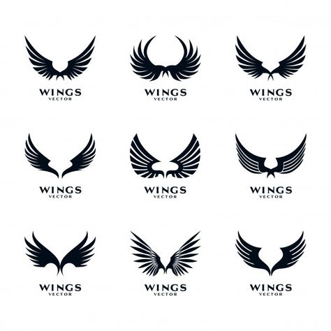 Wings icon logo template vector set Prem... | Premium Vector #Freepik #vector #logo #bird #angel #feather Feather Icon, Wings Icon, Logo Design App, Feather Drawing, Vintage Template, Chicano Style Tattoo, Interactive Museum, Feather Angel Wings, Clever Tattoos