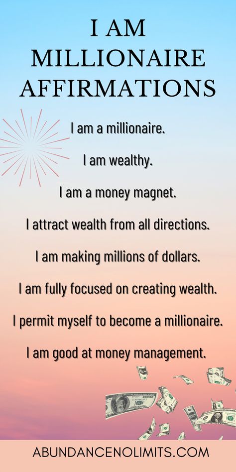 Powerful Love Manifestation Affirmations, Millionaire Affirmation Wealth, I Am A Millionaire Money Affirmations, I Will Be The First Millionaire Quote, Multi Millionaire Affirmations, I Am Millionaire Affirmation, I Am A Money Magnet Affirmation, Money Gratitude Affirmations, Multi Millionaire Lifestyle