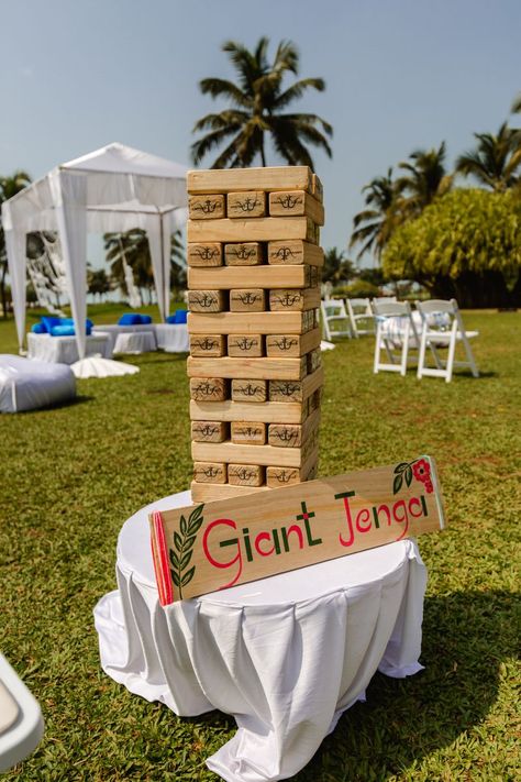 Photo of customised giant jenga for destination wedding Wedding Games And Activities, Jenga Wedding, Giant Jenga Game, Asian Wedding Decor, Wedding Games For Guests, Mehendi Decor Ideas, Sweet Sixteen Birthday Party Ideas, Games Wedding, Giant Jenga