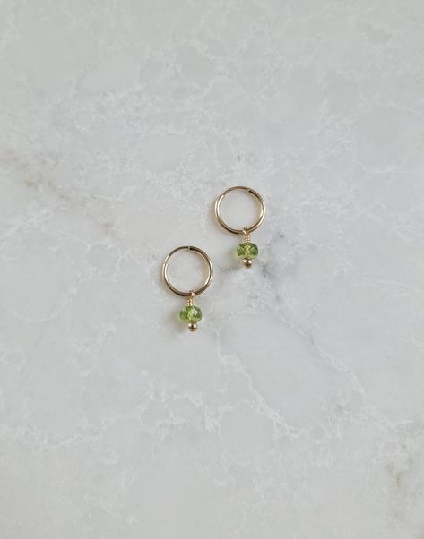 14k gold filled Peridot huggie hoop earrings.  Perfectly lightweight and great for everyday wear.   Great addition to our pearl huggie hoop earrings. Hoops are 12mm in size This item arrives in a gift box for easy giving. Thanks so much for stopping in!  ♡ Earring Gold, Peridot Earrings, Jewelry Accessories Ideas, Jewelry Lookbook, Everyday Earrings, Simple Jewelry, Ear Jewelry, Jewelry Inspo, Dream Jewelry