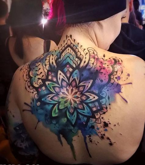 Colorful Rose Tattoos, Watercolor Heart Tattoos, Watercolor Tattoo Sleeve, Cover Up Tattoos For Women, Upper Back Tattoos, Colorful Tattoos, Bright Tattoos, Watercolor Mandala, Rose Tattoos For Women