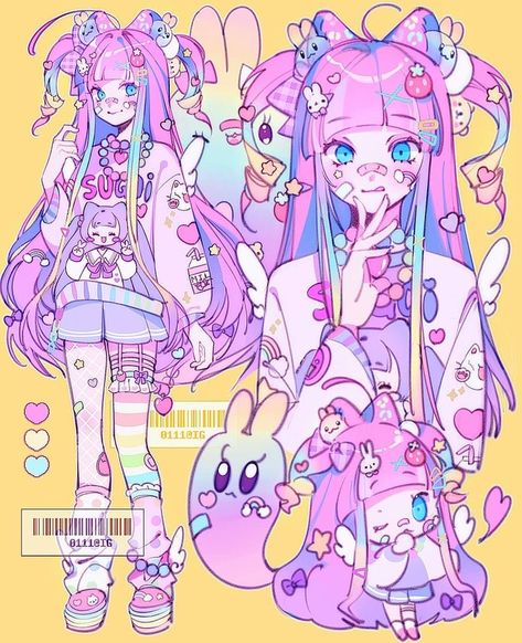 Harajuku Art Drawing, Cute Fashion Drawings, Candycore Art, Semi Art Style, How To Design A Character, Oc Species Ideas, Character Reference Poses, Aesthetic Art Styles, Oc Drawings Character Design