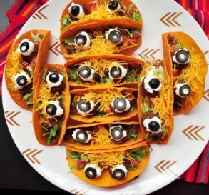 See our collection of silly, spooky and fall-inspired Halloween party foods and ideas at Food.com. Snack Halloween, Johnny 5, Diy Halloween Party, Recipe Mexican, Halloween Fest, Spooky Food, Halloween Appetizers, Halloween Dinner, Diet Vegetarian