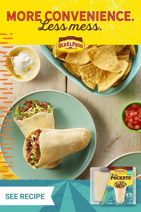 Try the new Tortilla Pockets Beef Taco Kit from Old El Paso for an easy-to-make, easy-to-hold, and easy-to-clean-up taco night feast. ​ Easy Beef Tacos, Tortilla Pockets, Taco Kit, Chipotle Recipes Chicken, Mexican Night, Black Bean Tacos, Beef Taco, Bean Tacos, Cheese Stuffed Peppers