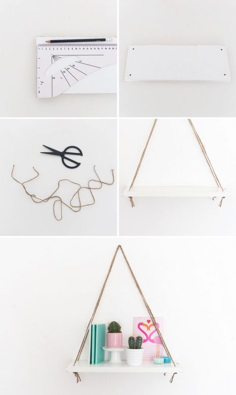 paso 2 Best Diy Projects, Diy Hanging Shelves, Dekor Diy, Cute Dorm Rooms, غرفة ملابس, Home Decoration Ideas, Easy Home Decor, Hanging Shelves, Diy Home Decor Projects