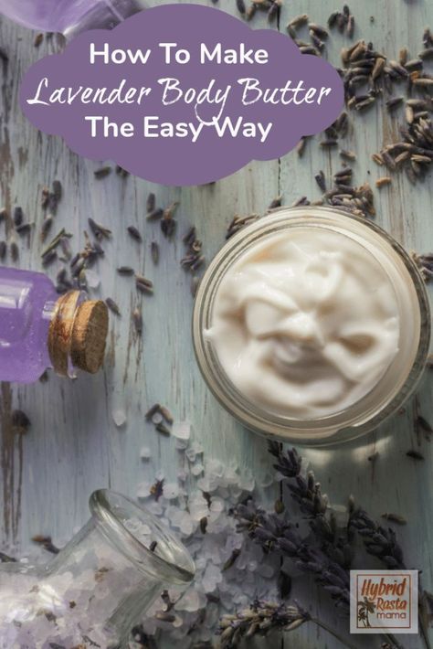 Want to nourish your skin after a soothing bath? Learn how to make lavender body butter the easy way! Your skin will thank you! #DIYbodybutter #lavenderbodybutter #bodybutterrecipe From hybridrastamama.com Lavender Lotion, Lavender Body Butter, Homemade Body Butter, Diy Body Butter, Body Butters Recipe, Soothing Bath, Homemade Lotion, Diy Cosmetics, Healthy Dog Treat Recipes