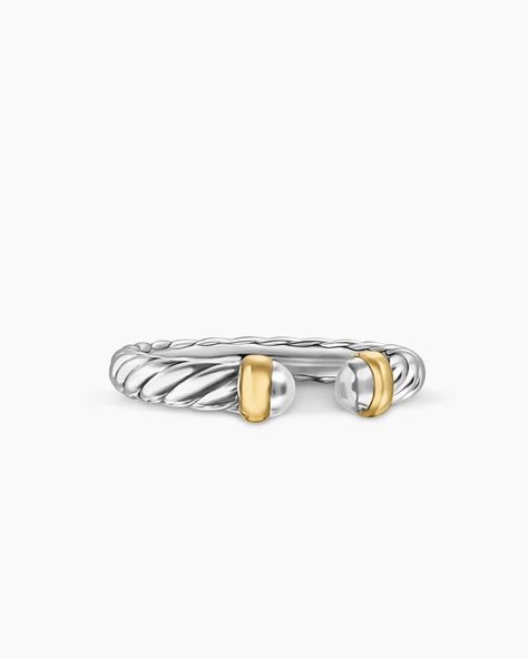 Petite Cable Ring in Sterling Silver with 14K Yellow Gold, 3.4mm Silver And Gold Ring Stack, David Yurman Rings, Nice Rings, Cable Ring, Oura Ring, Senior Things, Shuffle Outfits, Gold And Silver Ring, Wedding Band For Men