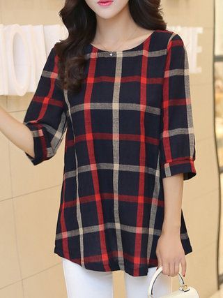 Red Half Sleeve A-line Plaid Blouse Trendy Toddler Girl Clothes, A Line Top, Short Kurti Designs, Sleeveless Blouse Saree, Top Clothing Brands, 1950s Fashion Dresses, Evening Dresses Uk, Gold Evening Dresses, Sleeveless Blazer