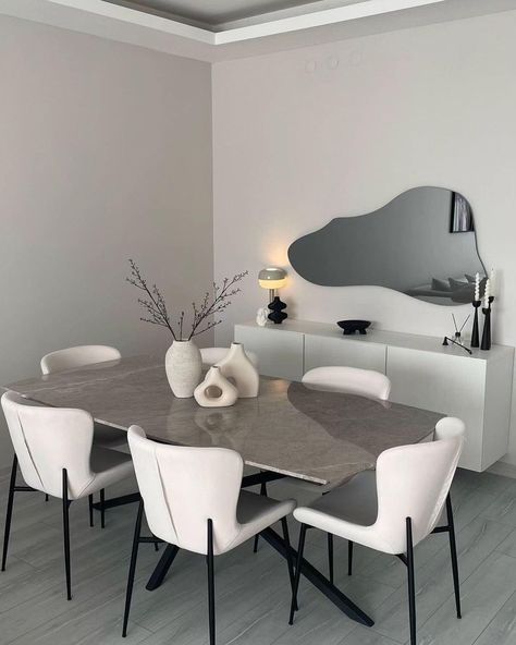 Grey Dining Tables, Grey Dining Room, Minimalist Dining Room, Modern Dining Room Tables, Home Design Living Room, Decor Home Living Room, Minimalist Living Room, Modern Dining Room, Dining Room Design