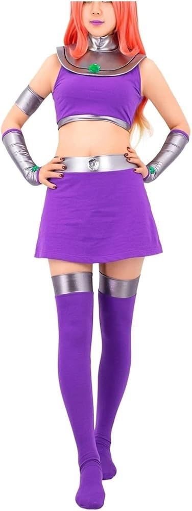 Amazon.com: Titan Starfire Women's Costume - Koriand'r Princess Purple Outfit with Stockings (Color : Blue, Size : Small) : Clothing, Shoes & Jewelry Starfire Halloween Costume, Starfire Halloween, Outfit With Stockings, Starfire Costume, Purple Outfit, Purple Outfits, Costumes For Women, Shoes Jewelry, Halloween Costumes