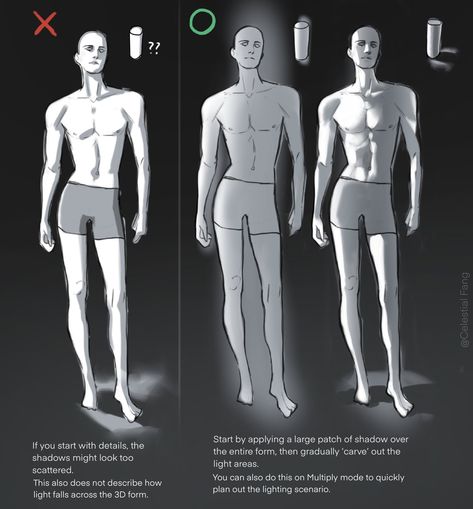 Torso Lighting Reference, Torso Shading Reference, Body Shadows Reference, Lighting Reference Body Shadows, Light And Shadow Art Drawing, Lightning Tutorial Digital Art, Shadow Reference Drawing, Shadow Drawing Reference, Body Shadow Drawing