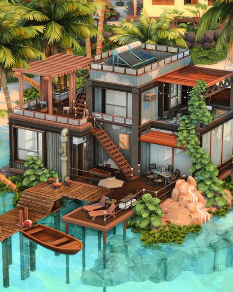 I built a container house on the beach in @thesims 🌴 I hope you like it! #EAPartner 📽️ Available ☀️ Playtested 🆔 Create4sims You can now support me by using the code CREATE4SIMS at checkout when purchasing any Sims 4 DLC on the EA APP or thesims.com . #thesims #thesims4 #sims4builds #sims4house Sims 4 Beach Bungalow, The Sims 4 Sulani Houses Ideas, Sims4 Loft House, Sims 4 Houses Beach, Sims 4 Beach House Interior, Container House Sims 4, Mermaid House Sims 4, Sulani Beach House Sims 4, Sims 4 Container House