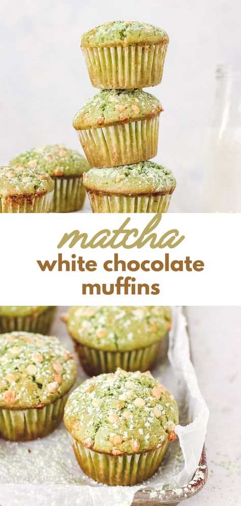 Matcha Muffins Recipes, Muffins White Chocolate, Recipes With Matcha, Breakfast Rotation, 30 Minute Desserts, Matcha Breakfast, Matcha Muffins, White Chocolate Muffins, Sweet Matcha